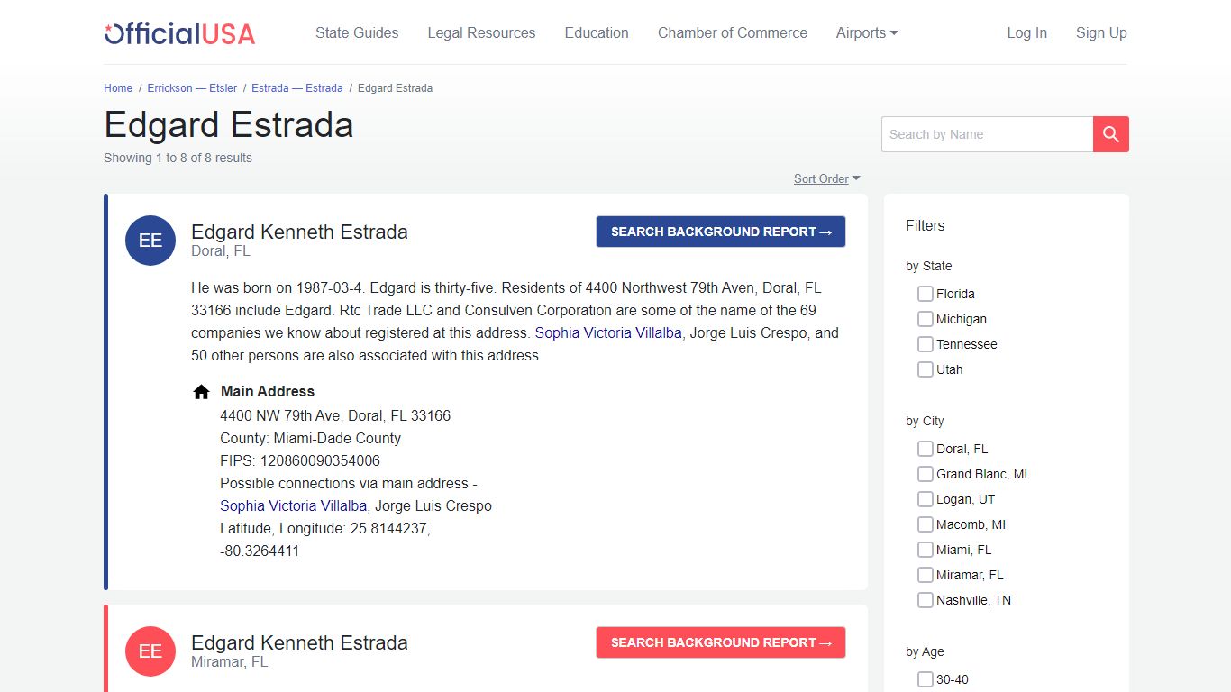 Edgard Estrada — OfficialUSA.com Records